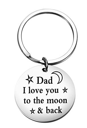 Fathers Day Gifts Stainless Steel Keychain"Dad I Love You to The Moon & Back" w/Luxury Gift Box (Silver-2)