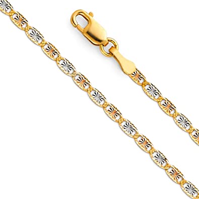 The World Jewelry Center 14k Real Tri Color Gold Solid 2mm Star/Edge Diamond Cut Chain Necklace with Lobster Claw Clasp