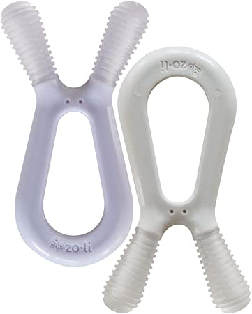 ZoLi Bunny Dual nub teether, 2 Pack Baby Teething Relief, Soft and Textured - lilac/ash