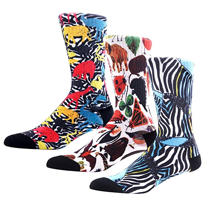 Novelty Socks, MEIKAN Digital Printing Funky Patterned Crew Socks 1Pair or 3 Pairs，Suitable for men and women.
