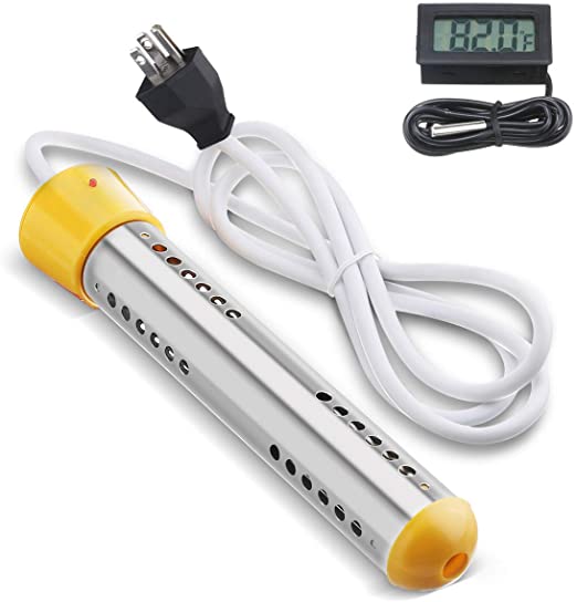 Immersion Water Heater,OUTERDO Upgraded Electric Submersible Immersion Water Portable Heater with Stainless-Steel Guard and Digital LCD Thermometer,Great for Inflatable Pool(Yellow)