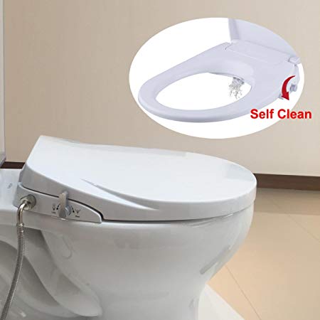 Hibbent Round Bidet Toilet Seats Non-Electric with Separated Self Cleaning Knob - Dual Nozzles Hygienic Washing for Rear & Feminine Cleansing - On/Off Metal T Adapter Inclued(Round/Standard - SC208)