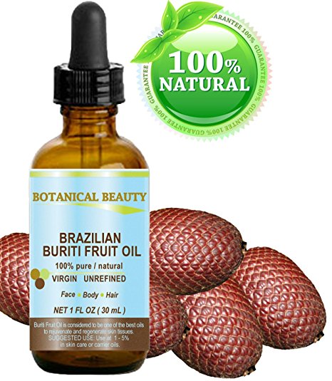 Brazilian BURITI FRUIT OIL 100% Pure / Natural / Cold Pressed Carrier Oil / Undiluted. For Face, Body, Hair, Lip and Nail Care. “One the richest natural sources of vitamin A, E and C.” From the Amazon Rainforest. (1 fl.oz-30ml.)