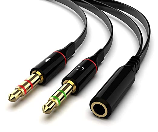 Maeline 3.5mm Female to 2 Male Gold Plated Headphone Mic Audio Y Splitter Flat Cable