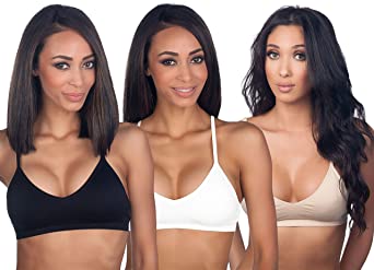 Women's 3PK Seamless Padded Bralette with Adjustable Straps(Black White&Nude)