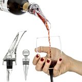 Vinomaster Red Wine Aerating Pourer Decanter Spout Gift Set and Best Bottle Stopper Bar Accessory