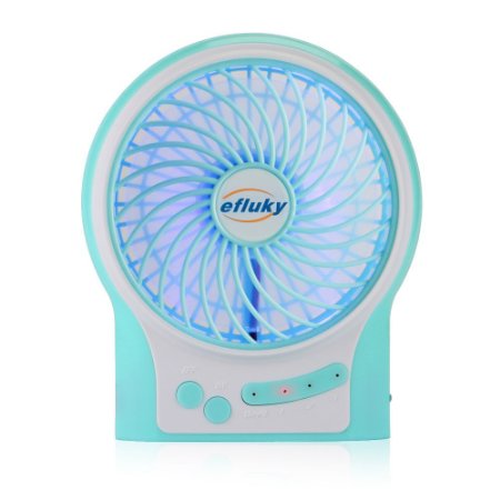 efluky 45 Inch Mini USB Rechargeable Fan 3 Speeds with Blue Decorative Light and LED Light Portable Table Fan Cooling Fan for Home and OfficeIndoor and Outdoor Activities As Camping Hiking Cycling BackpackingClimbing Boating Travel Picnic Blue