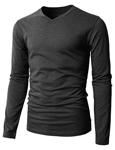 H2H Mens Casual Slim Fit Long Sleeve V-Neck T-Shirts of Various Styles