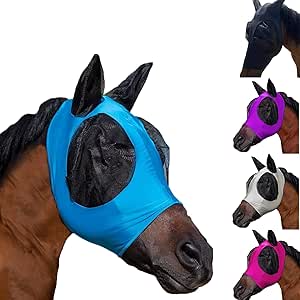 Mini Horse Fly Mask - Super Comfort Fly Masks for Horses, Adjustable UV Protection Breathability Horses Fly Masks with Ears, Pony Mini Equine Fly Mask for Miniature (Blue)