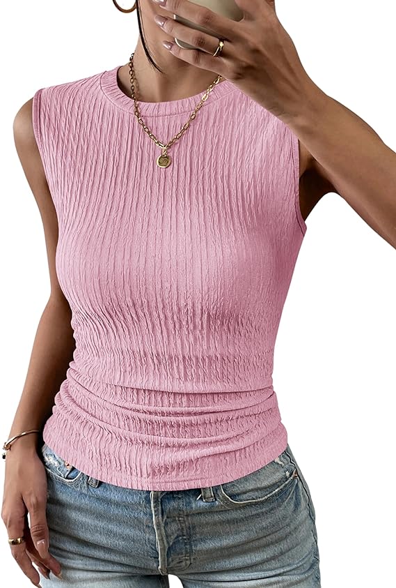 Zeagoo Women's Sleeveless High Neck Ribbed Knit Slim Fitted Basic Textured Tank Top