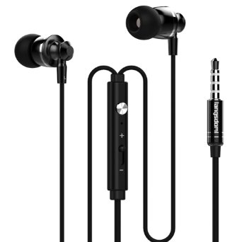 Earphones VEGO 35mm Jack Metal Aluminum Magic Sound Stereo Rich Bass In Ear Headphones Earbuds with Mic Microphone Remote and Volume Control - Black