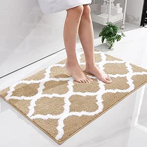 OLANLY Bathroom Rugs 36x24, Soft and Absorbent Microfiber Bath Rugs, Non-Slip Shaggy Shower Carpet, Machine Wash Dry, Bath Mats for Bathroom Floor, Tub and Shower, Beige