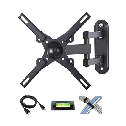 Full Motion Tilt-Swivel-Rotation TV Wall Mount for 12"-27" Flat Screen TVs with 6' HDMI Cable, Cable Ties and Leveler