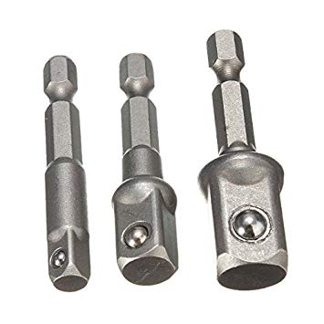 OUTERDO Set of 3Pcs Socket Extension Adapter Hex Shank Impact Driver Power Drill Bits 1/4'' 3/8'' 1/2''