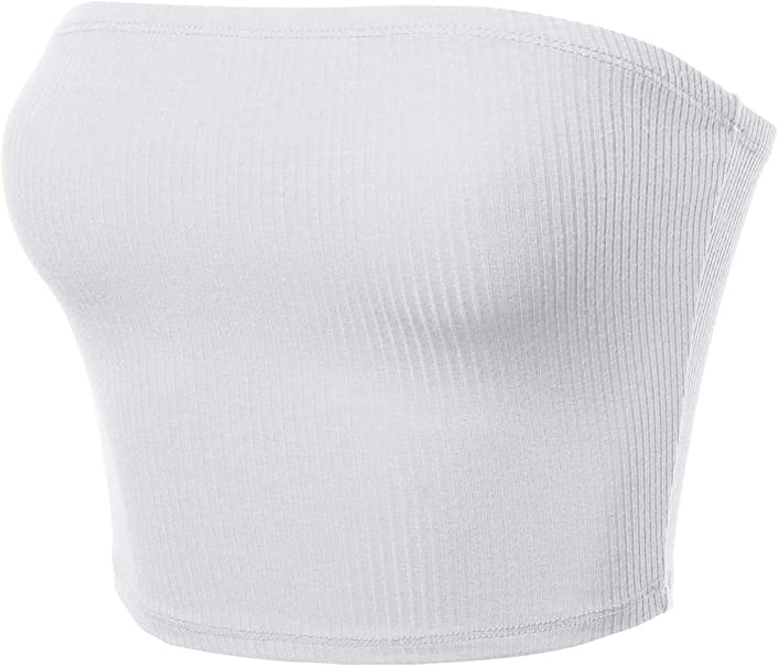 Made by Emma Women's Fitted Solid Cotton Based Strapless Double Layered Crop Tube Top