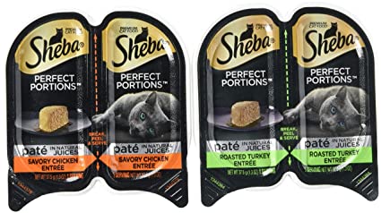 Sheba Premium Cat Food Perfect Portions Multipack - Savory Chicken Entree And Roasted Turkey Entree- 12 Ct