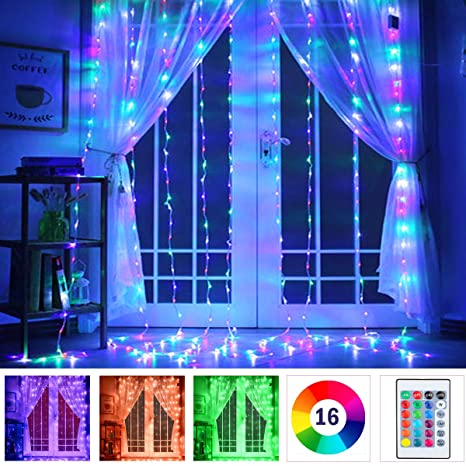 SUPERNIGHT Window Curtain String Lights, Color Changing Twinkle Star LED Fairy Lighting Waterproof for Wedding Party Home Garden Bedroom Outdoor Indoor Decorations (9.8 x 9.8 ft, 300LEDs, RGB)