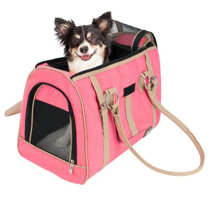 Frontpet Luxury Handbag Dog Purse - Stylish Soft Sided Pink Pet Carrier for Small Dogs and Cats!
