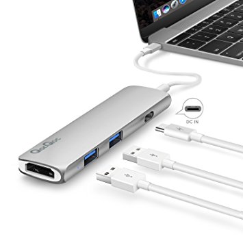 Bqeel GN22B Premium USB-C Hub with Power Delivery 2 SuperSpeed USB 3.0 Ports 1 HDMI Port 1 USB-C Input Charging Port with PD Specification for MacBook 12-Inch, Aluminum Alloy Build (Sliver)