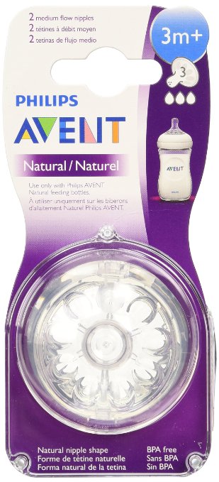 Philips Avent BPA Free Natural Medium Flow Nipples, 3 month , 2 Count