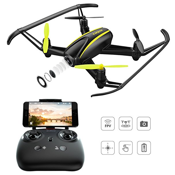 Drone with HD Camera, Tomzon T25 WIFI FPV Navigator RC Quadcopter with 120° Wide-Angle 720P Camera, Altitude Hold, Headless Mode, One Button Take Off and Landing, Emergency Stop