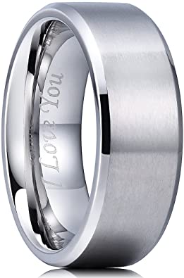 King Will 4mm/6mm/8mm Stainless Steel Ring Matte Finish & Polished Beveled Edge with I Love You