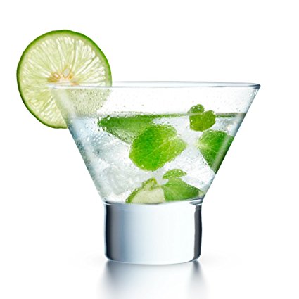 KooK Stemless Martini Cocktail Glass 8 Ounces, Set of 6