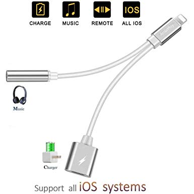 Headphone Adapter for iPhone Adapter 3.5mm Cable Jack Earphone Connector Convertor AUX Audio Headset Accessories Audio Splitter Compatible for iPhone7/plus/XS/Max 8/8Plus Support iOS 11 or Later