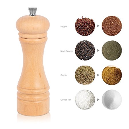 BEW Wooden Salt and Pepper Mill Grinder with Adjustable Ceramic Coarseness