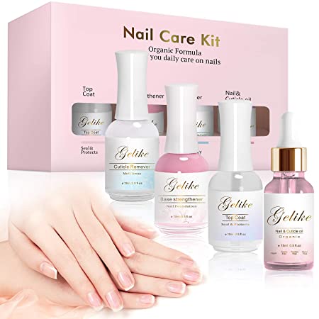 Gelike Nail Recovery Kit, Cuticle Remover, Nail Strengthener Base Coat, Cuticle Oil, Top Coat,Nail Repair Treatment for Damaged Nails, 0.5oz (Pack of 4)