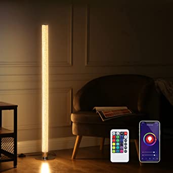 DEWENWILS LED Corner Floor Lamp with Remote, Modern Dimmable Standing Tall Lamp Work with Alexa, Google Home, WiFi Smart RGBW Color Changing Bright Light for Living Room, Bedroom, Home Office