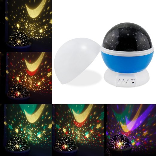 Sun And Star lighting Lamp 4 LED beads 360 Degree Romantic Room Rotating Cosmos Star Projector  Lights Lamp Starry Star Moon Sky Night Projector Lamp Kids Bedroom Lamp for Christmas Blue