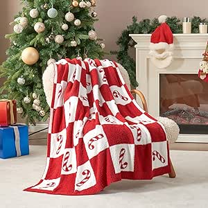 Snuggle Sac Candy Cane Throw Blanket Red Christmas Blanket 50x60 inches, Ultra Soft Cozy Decorative Throw Blanket for Couch, Sofa and Bed for Xmas