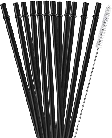 ALINK 13 inch Extra Long Reusable Plastic Black Straws, 12-Pack Tumbler Straws for 1 Gallon, 64/32 oz Water Bottles, Pack of 12 with Cleaning Brush