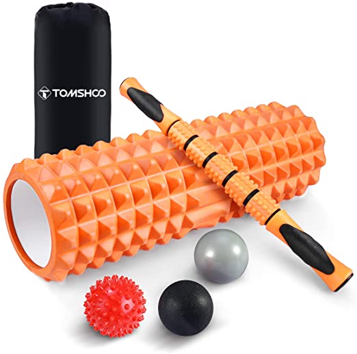 TOMSHOO Foam Roller 5 in 1 Fitness Set, High Density Muscle Roller with Massage Ball for Deep Tissue Massage Instant Pain Relief of Back, Legs & Body (Travel Bag Included)