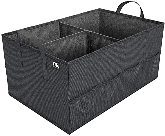 MIU COLOR Car Trunk Organizer with 8 Mesh Pockets Collapsible Cargo Storage Containers with Strap Handle for Sedan SUV, Black