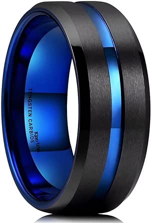 King Will 8mm Black/Purple/Silver/Blue Groove Mens Tungsten Carbide Rings Groove Center Matte Brushed Surface Men Wedding Bands Beveled Edge