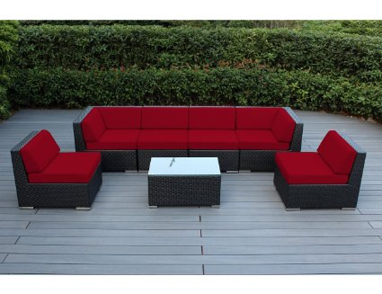 Ohana 7-Piece Outdoor Patio Wicker Furniture Sofa Set with Free Patio Cover, Sunbrella Red (PN7037SR)