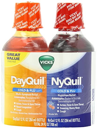 Vicks Nyquil Cold & Flu Nighttime Relief And Dayquil Cold & Flu Multi-Symptom Relief Liquid Combo Pack 12 Oz Each
