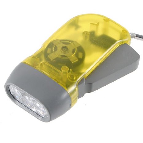 1 X Yellow 3 LED Hand Press No Battery Wind up Crank Camping Outdoor Flashlight Light Torch