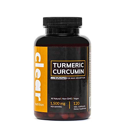 Turmeric Curcumin Supplement Capsules with Black Pepper (BioPerine for Maximum Absorption) Made with 95% Curcuminoids & Organic Turmeric Root Powder, Vegan, 1,500 mg