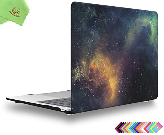 UESWILL Galaxy Pattern Smooth Touch Hard Shell Case Cover for 2018 2019 MacBook Air 13 inch Retina Display & Touch ID & USB-C (Model A1932)   Microfibre Cleaning Cloth, Nebula/Green