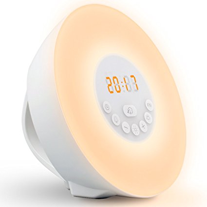 Wake Up Light, Koiiko Simulation Sunrise Sunset Light Alarm Clock Night Light Touch Control Alarm Lamp with FM Radio & 6 Natural Sounds & Time Display & Snooze Function Alarm Clock Bedside Lamp Table Light Night Light Atmosphere Lamp for Valentine's Day Gift