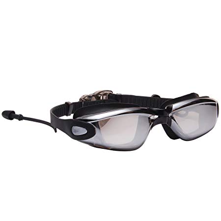 LIANSAN Swimming Goggles Prescription Anti-Fog Women Mens Myopia Sports Glasses up to -8.0 Swim Goggle with Nose Cover Ear Plugs AF6615