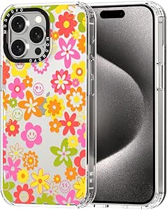 MOSNOVO Case for iPhone 15 Pro Max, [Buffertech 6.6ft Military-Grade Drop Protection] [Anti Peel Off Tech] Clear TPU Bumper Phone Case Cover Design - 70's Groovy Floral