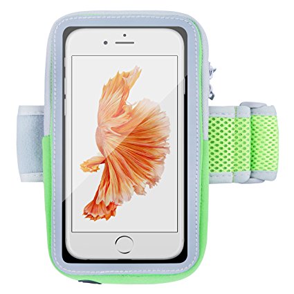 Running Armband,Splaks Sports Exercise Jogging Armband for iPhone 6s/6 4.7 inch Light-Weight Soft Breathable Fabric Water-Resistant Sweat-Free with Adjustable size and Key Cash Holder, Safey design, Suitable for Biking, Hiking, Canoeing, Horse Riding,Shopping, Rollerblading, Downhill & Nordic Skiing, Housework-Green