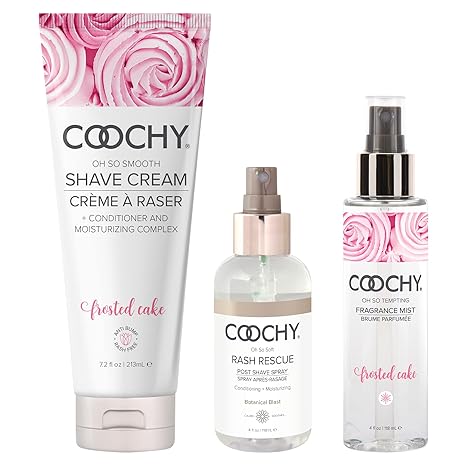 Coochy Frosted Cake Perfect Shave Bundle | Rash-Free Shave Cream, After Shave Protection Mist & Body Fragrance Mist | Ideal for Sensitive Skin, Anti-Bump | Pack of 3