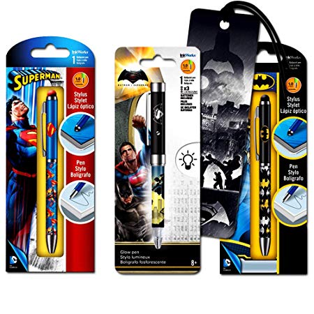 DC Comics Batman and Superman Pen Super Set -- 3 Deluxe Superhero Pens with Bookmark (Batman and Superman Office Supplies, School Supplies)