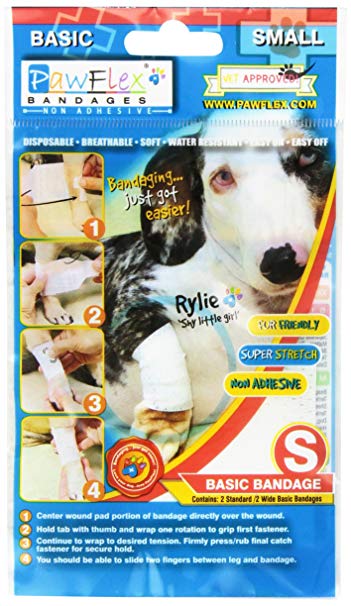 PawFlex Bandages, Non-Adhesive, Disposable, Washable and Reusable Basic Bandages for Pets (2 Standard, 2 Wide)
