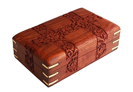 Christmas Thanksgiving Gifts Fine Rosewood Jewelry Trinket Box Keepsake Organizer Handcrafted with Floral Carvings, 6 x 4 inches